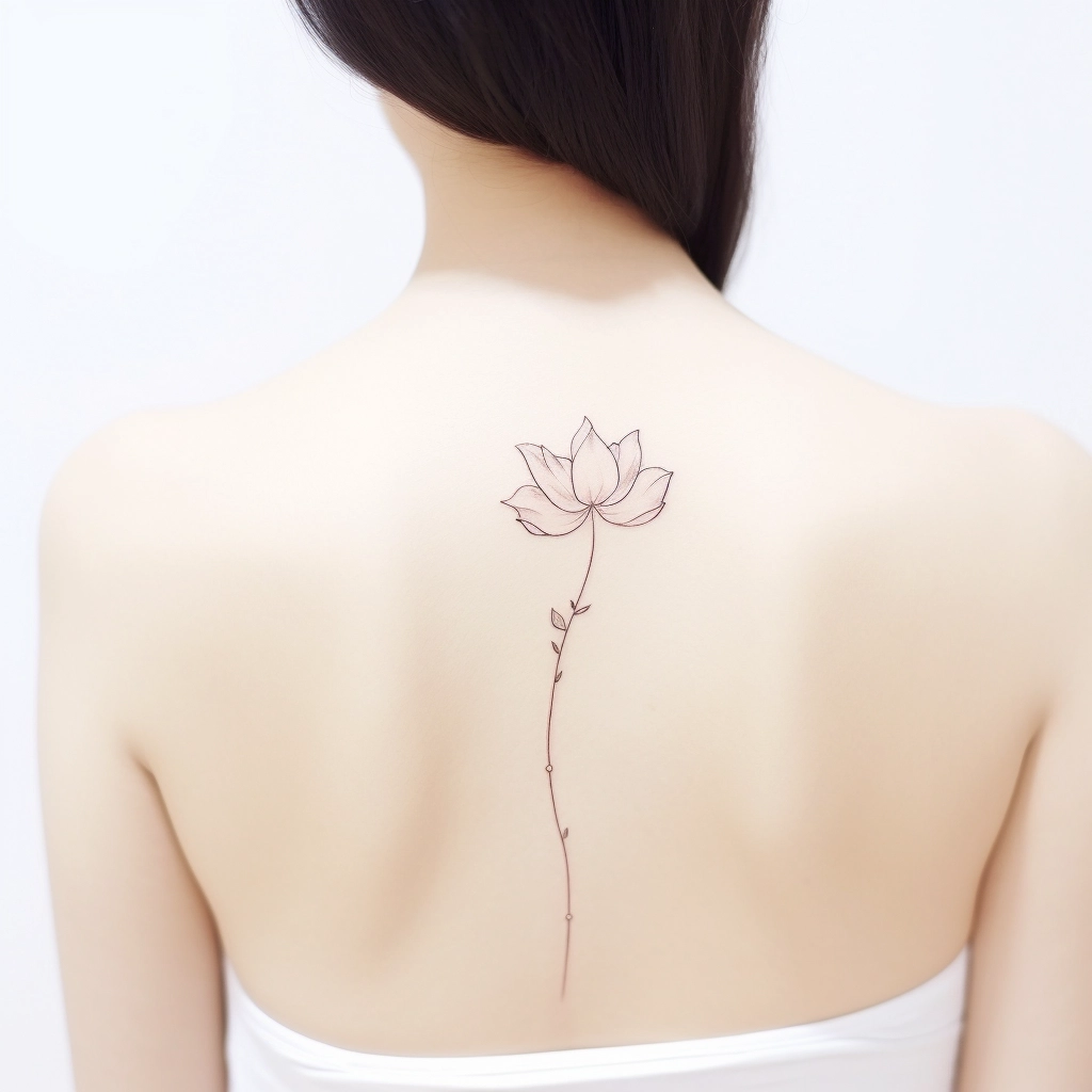 Hand-poked Lotus flower tattoo on the back - Tattoogrid.net