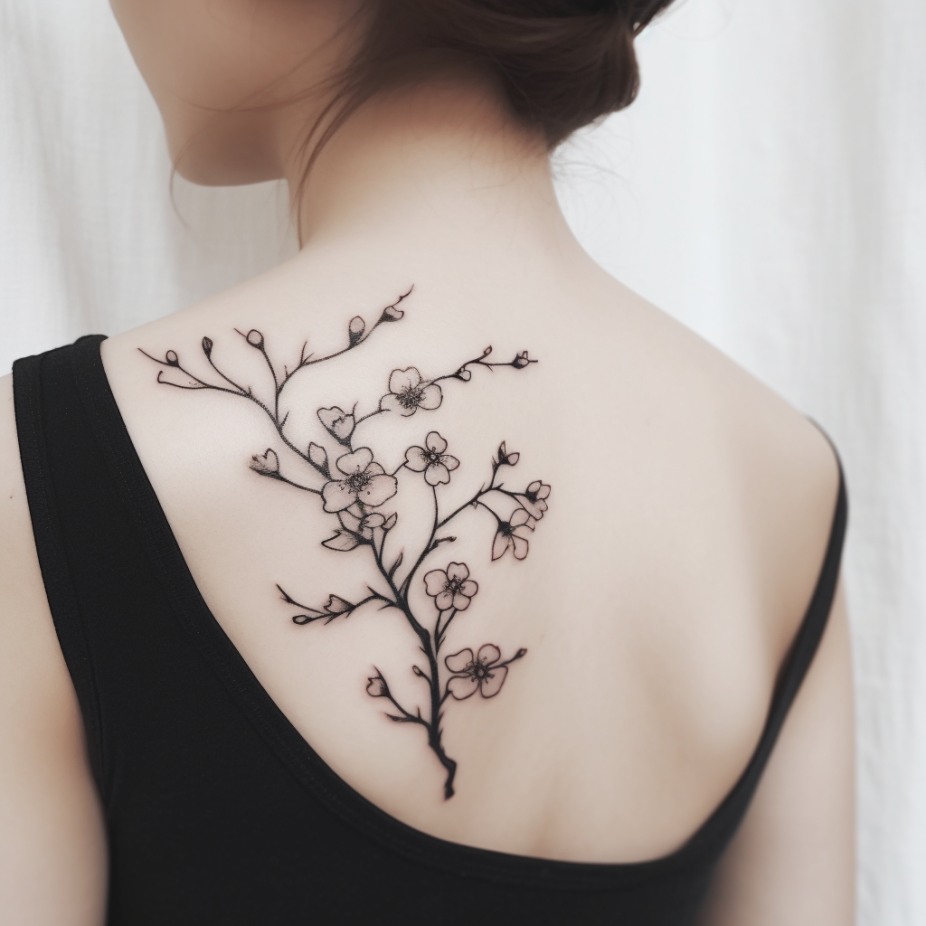 black minimalist cherry blossom tattoo