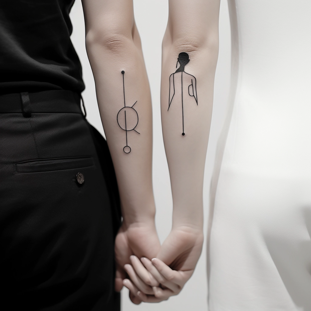 Minimalist matching heart tattoo for couple.